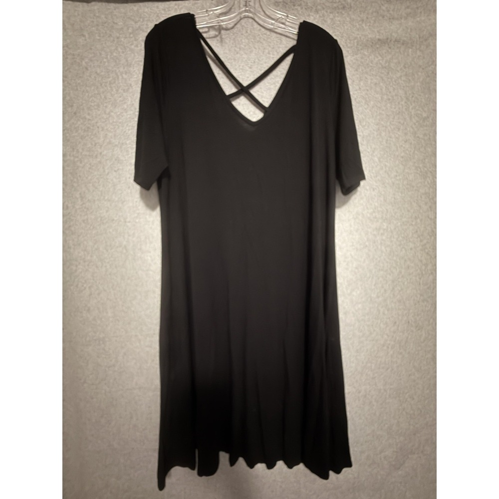 Lane Bryant Dress Womens 1X Black V Neck Crisscross Strap T Shirt Short Sleeve
